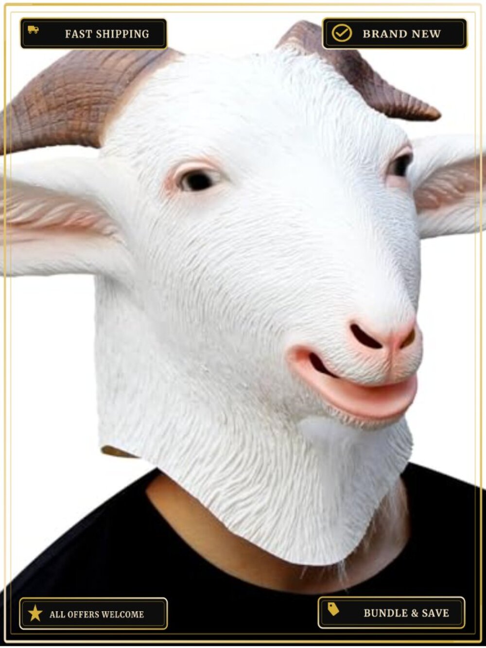 Goat Mask Natural Latex Full Head Animal Costume for Halloween Party